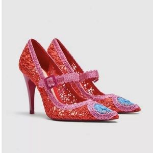 NWT ZARA Orange & Pink Crochet Heels EU39/US8